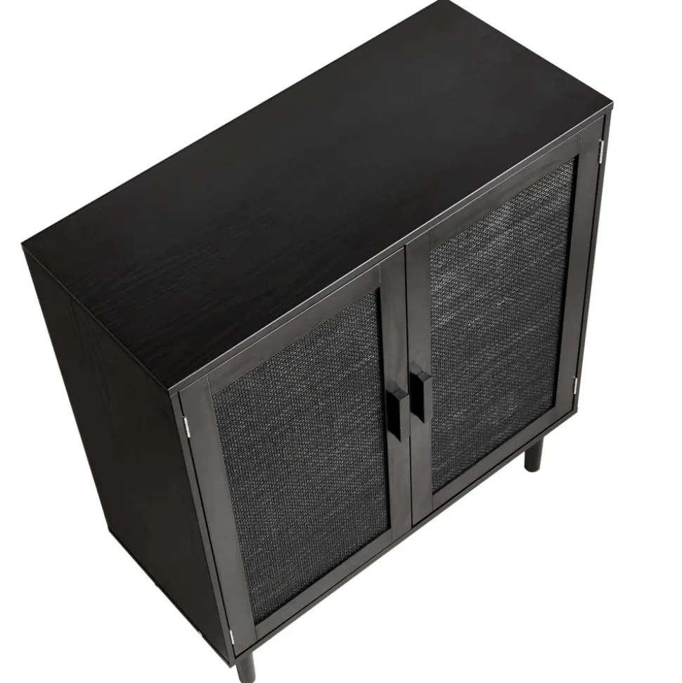 VEVOR Rattan Cabinet, Rattan Storage Cabinet with 2 Magnetic Doors and Adjustable Shelves, Accent Sideboard Buffet with Wooden Legs & Power Cord Hole for Hallway, Entryway, Living Room, Kitchen, Black