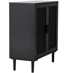 VEVOR Rattan Cabinet, Rattan Storage Cabinet with 2 Magnetic Doors and Adjustable Shelves, Accent Sideboard Buffet with Wooden Legs & Power Cord Hole for Hallway, Entryway, Living Room, Kitchen, Black