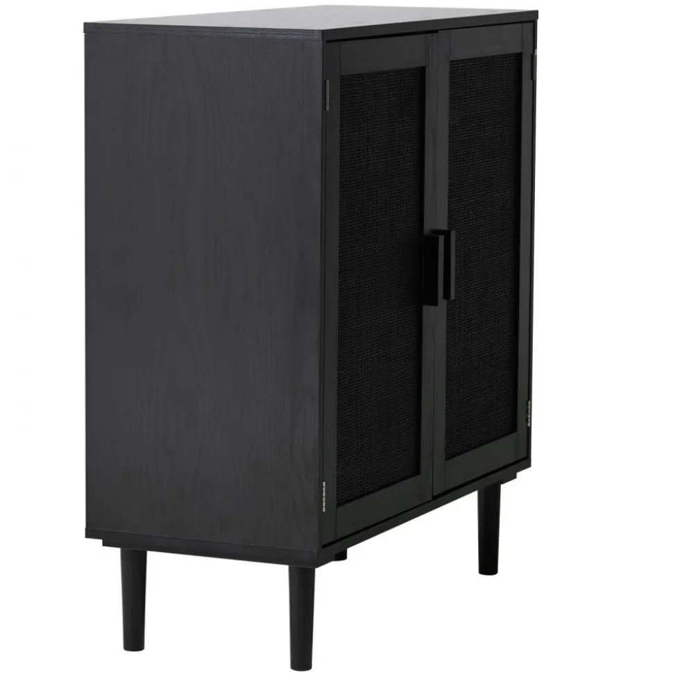 VEVOR Rattan Cabinet, Rattan Storage Cabinet with 2 Magnetic Doors and Adjustable Shelves, Accent Sideboard Buffet with Wooden Legs & Power Cord Hole for Hallway, Entryway, Living Room, Kitchen, Black