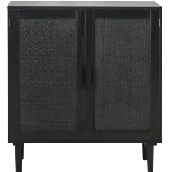 VEVOR Rattan Cabinet, Rattan Storage Cabinet with 2 Magnetic Doors and Adjustable Shelves, Accent Sideboard Buffet with Wooden Legs & Power Cord Hole for Hallway, Entryway, Living Room, Kitchen, Black
