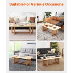 VEVOR Rattan Coffee Table, Rectangle PE Rattan Woven Wood Coffee Table with MDF Top, 32-Inch Modern Boho Style Storage Coffee Table with Retro Metal Hinges, for Living Room, Bedroom & Small Spaces