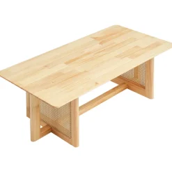 VEVOR Rattan Coffee Table, Rectangle PE Rattan Woven Wood Coffee Table with MDF Top, 32-Inch Modern Boho Style Storage Coffee Table with Retro Metal Hinges, for Living Room, Bedroom & Small Spaces