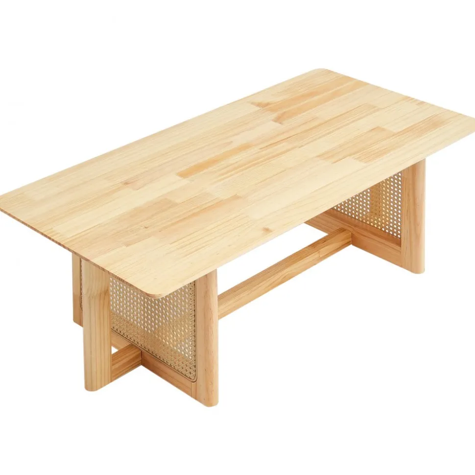 VEVOR Rattan Coffee Table, Rectangle Rattan Woven Wood Coffee Table with Rubber Wood Top, 47-Inch Modern Boho Storage Coffee Table with Natural Wood Legs, for Living Room, Bedroom & Small Spaces