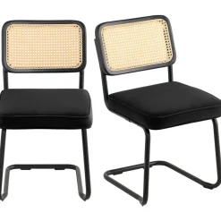 VEVOR Rattan Dining Chairs Set  of 2, Mid Century Modern Dining Chair, Upholstered Velvet Accent Chair with Rattan Back, Retro Dining Room Kitchen Chair for Living Room, Bedroom, Office (18.1 Inch)