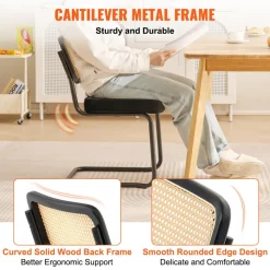 VEVOR Rattan Dining Chairs Set  of 2, Mid Century Modern Dining Chair, Upholstered Velvet Accent Chair with Rattan Back, Retro Dining Room Kitchen Chair for Living Room, Bedroom, Office (18.1 Inch)
