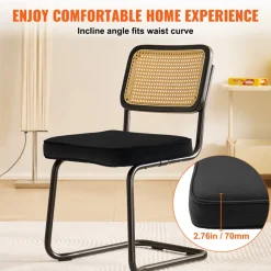 VEVOR Rattan Dining Chairs Set  of 2, Mid Century Modern Dining Chair, Upholstered Velvet Accent Chair with Rattan Back, Retro Dining Room Kitchen Chair for Living Room, Bedroom, Office (18.1 Inch)