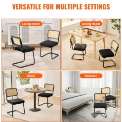 VEVOR Rattan Dining Chairs Set  of 2, Mid Century Modern Dining Chair, Upholstered Velvet Accent Chair with Rattan Back, Retro Dining Room Kitchen Chair for Living Room, Bedroom, Office (18.1 Inch)