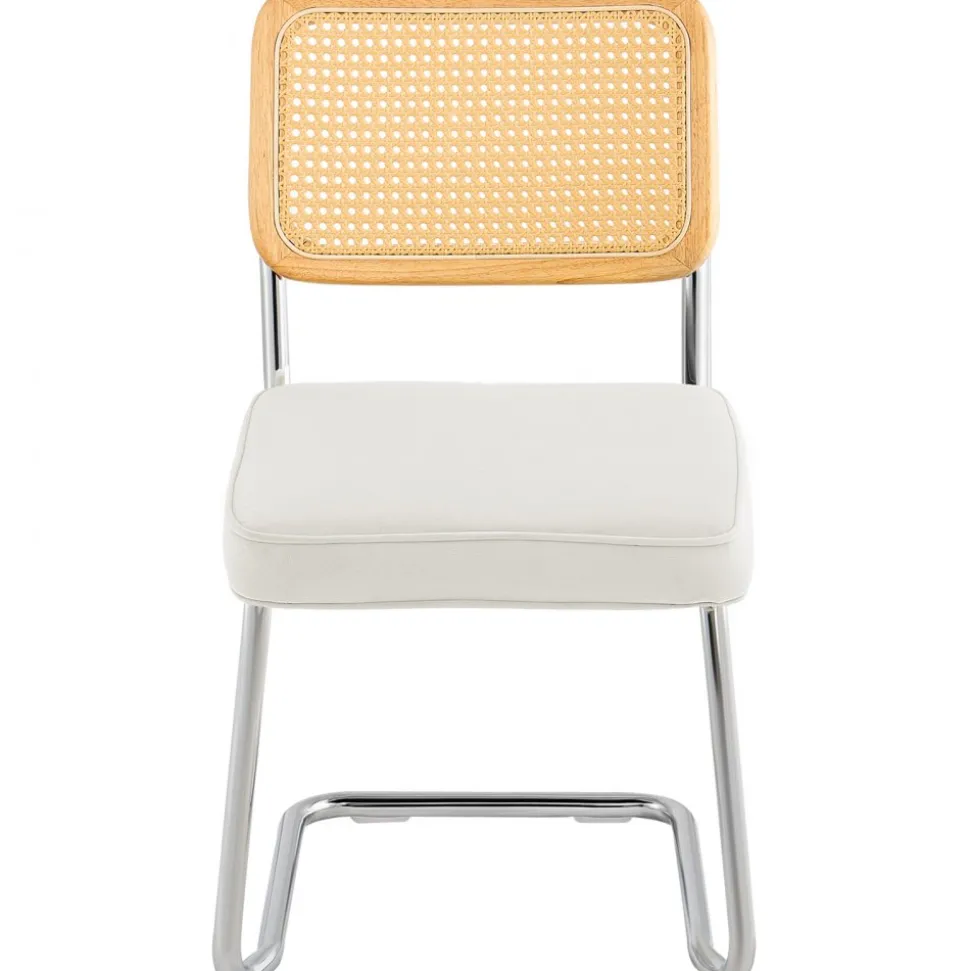 VEVOR Rattan Dining Chairs Set of 4, Mid Century Modern Dining Chair, Upholstered Velvet Accent Chair with Rattan Back, Retro Dining Room Kitchen Chair for Living Room, Bedroom, Office (18.1 Inch)