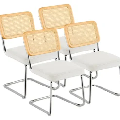 VEVOR Rattan Dining Chairs Set of 4, Mid Century Modern Dining Chair, Upholstered Velvet Accent Chair with Rattan Back, Retro Dining Room Kitchen Chair for Living Room, Bedroom, Office (18.1 Inch)