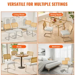 VEVOR Rattan Dining Chairs Set of 4, Mid Century Modern Dining Chair, Upholstered Velvet Accent Chair with Rattan Back, Retro Dining Room Kitchen Chair for Living Room, Bedroom, Office (18.1 Inch)