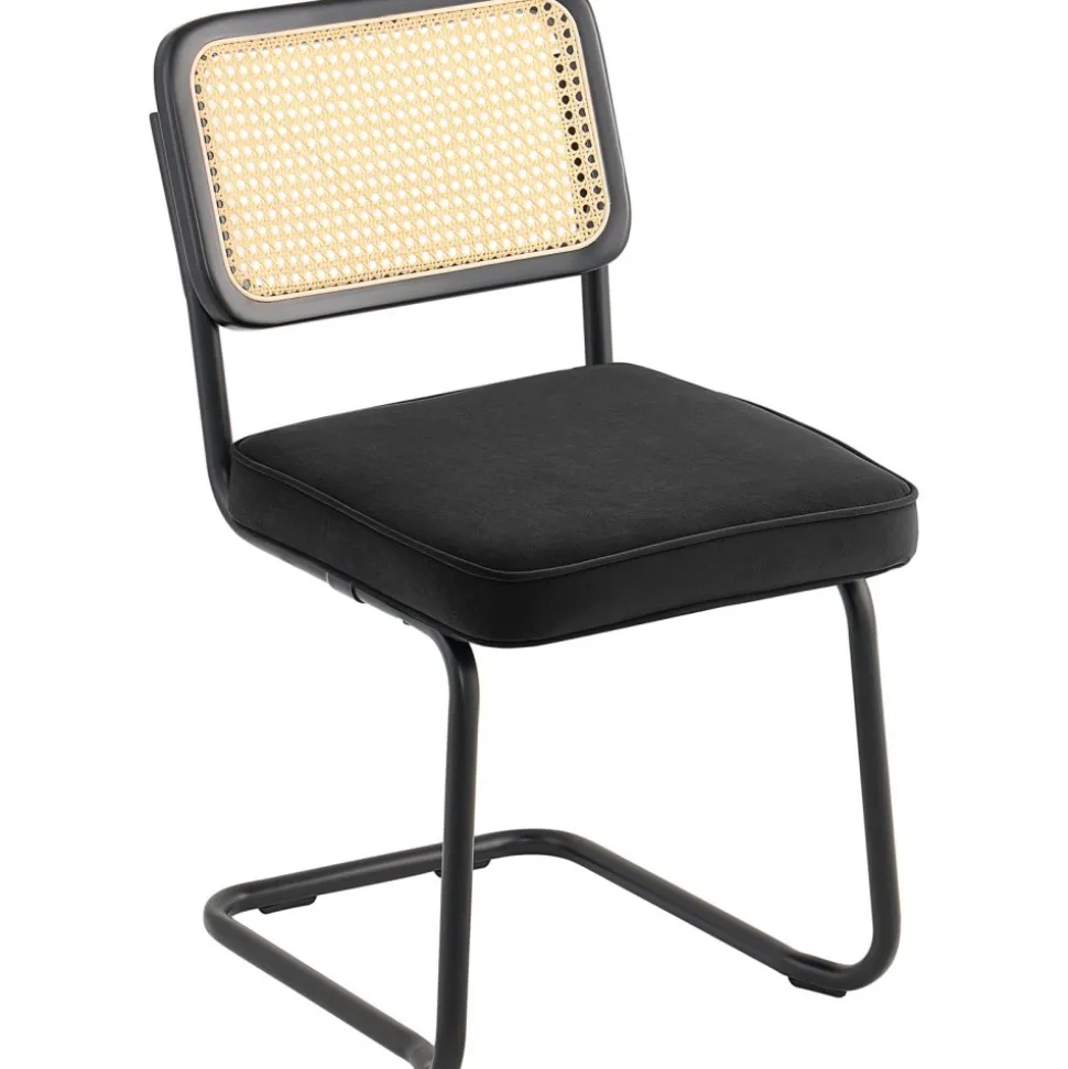VEVOR Rattan Dining Chairs Set of 4, Mid Century Modern Dining Chair, Upholstered Velvet Accent Chair with Rattan Back, Retro Dining Room Kitchen Chair for Living Room, Bedroom, Office (18.1 Inch)