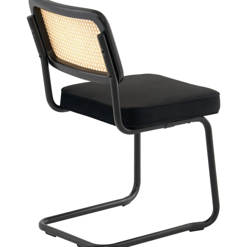 VEVOR Rattan Dining Chairs Set of 4, Mid Century Modern Dining Chair, Upholstered Velvet Accent Chair with Rattan Back, Retro Dining Room Kitchen Chair for Living Room, Bedroom, Office (18.1 Inch)