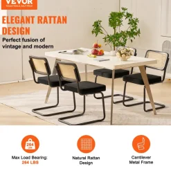 VEVOR Rattan Dining Chairs Set of 4, Mid Century Modern Dining Chair, Upholstered Velvet Accent Chair with Rattan Back, Retro Dining Room Kitchen Chair for Living Room, Bedroom, Office (18.1 Inch)