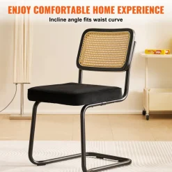 VEVOR Rattan Dining Chairs Set of 4, Mid Century Modern Dining Chair, Upholstered Velvet Accent Chair with Rattan Back, Retro Dining Room Kitchen Chair for Living Room, Bedroom, Office (18.1 Inch)