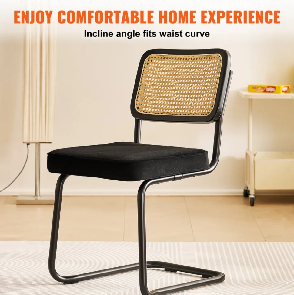 VEVOR Rattan Dining Chairs Set of 4, Mid Century Modern Dining Chair, Upholstered Velvet Accent Chair with Rattan Back, Retro Dining Room Kitchen Chair for Living Room, Bedroom, Office (18.1 Inch)