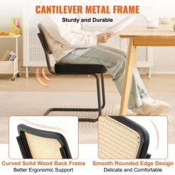 VEVOR Rattan Dining Chairs Set of 4, Mid Century Modern Dining Chair, Upholstered Velvet Accent Chair with Rattan Back, Retro Dining Room Kitchen Chair for Living Room, Bedroom, Office (18.1 Inch)