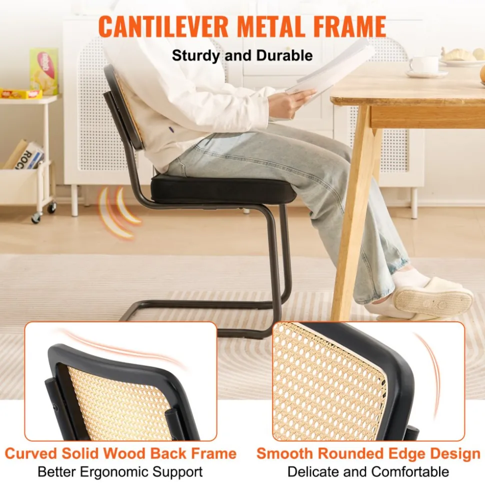 VEVOR Rattan Dining Chairs Set of 4, Mid Century Modern Dining Chair, Upholstered Velvet Accent Chair with Rattan Back, Retro Dining Room Kitchen Chair for Living Room, Bedroom, Office (18.1 Inch)