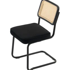 VEVOR Rattan Dining Chairs Set of 4, Mid Century Modern Dining Chair, Upholstered Velvet Accent Chair with Rattan Back, Retro Dining Room Kitchen Chair for Living Room, Bedroom, Office (18.1 Inch)