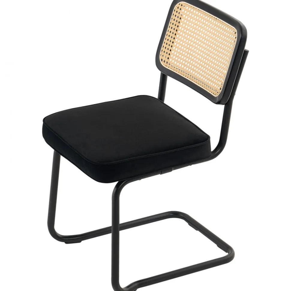 VEVOR Rattan Dining Chairs Set of 4, Mid Century Modern Dining Chair, Upholstered Velvet Accent Chair with Rattan Back, Retro Dining Room Kitchen Chair for Living Room, Bedroom, Office (18.1 Inch)