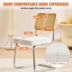 VEVOR Rattan Dining Chairs Set of 2, Mid Century Modern Dining Chair, Upholstered Velvet Accent Chair with Rattan Back, Retro Dining Room Kitchen Chair for Living Room, Bedroom, Office (18.1 Inch)