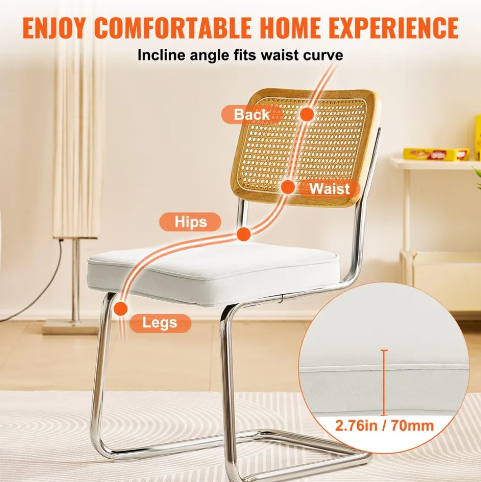 VEVOR Rattan Dining Chairs Set of 2, Mid Century Modern Dining Chair, Upholstered Velvet Accent Chair with Rattan Back, Retro Dining Room Kitchen Chair for Living Room, Bedroom, Office (18.1 Inch)