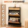 VEVOR Rattan Shoe Cabinet, Narrow Shoe Storage Organizer with 2 Flip Rattan Drawers & 1 Slide Drawer, Metal Legs, Slim Shoe Entryway Cabinet Ideal for Entryway, Closet, Hallway, Black