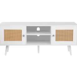 VEVOR Rattan TV Stand, Boho TV Cabinet for 55 inch TV, Mid Century Modern TV Stand, Rattan TV Console with Adjustable Shelfs for Living Room, Media Room, Black