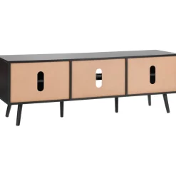 VEVOR Rattan TV Stand for 65 inch TV, Boho TV Stand with Rattan Door, Entertainment Center with Build-in Socket and USB Ports, Modern TV Console for Living Room, Media Room, Black