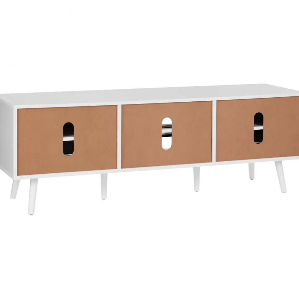 VEVOR Rattan TV Stand for 65 inch TV, Boho TV Stand with Rattan Door, Entertainment Center with Build-in Socket and USB Ports, Modern TV Console for Living Room, Media Room, White