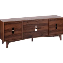 VEVOR Rattan TV Stand for 75in TV, Boho TV Stand with Rattan Door, Entertainment Center with Build-in Socket, Storage Cabinet with 2 Shelves, Modern TV Console for Living Room, Media Room, Walnut