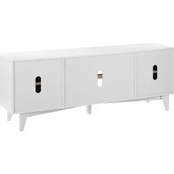 VEVOR Rattan TV Stand for 75in TV, Boho TV Stand with Rattan Door, Entertainment Center with Build-in Socket, Storage Cabinet with 2 Shelves, Modern TV Console for Living Room, Media Room, White