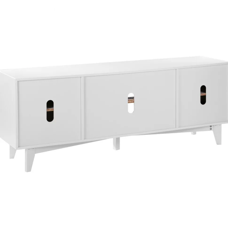 VEVOR Rattan TV Stand for 75in TV, Boho TV Stand with Rattan Door, Entertainment Center with Build-in Socket, Storage Cabinet with 2 Shelves, Modern TV Console for Living Room, Media Room, White