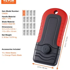 VEVOR Razor Blade Scraper, 15 Extra Blades, Locking Scraper Tool with Security Cap, Carbon Steel and POM Blades, for Cleaning Labels, Stickers, Decals, Paint from Glass Window Stovetop Cooktop Oven