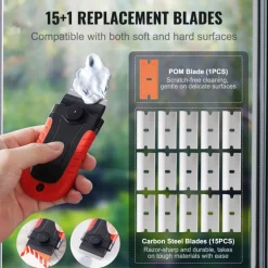VEVOR Razor Blade Scraper, 15 Extra Blades, Locking Scraper Tool with Security Cap, Carbon Steel and POM Blades, for Cleaning Labels, Stickers, Decals, Paint from Glass Window Stovetop Cooktop Oven