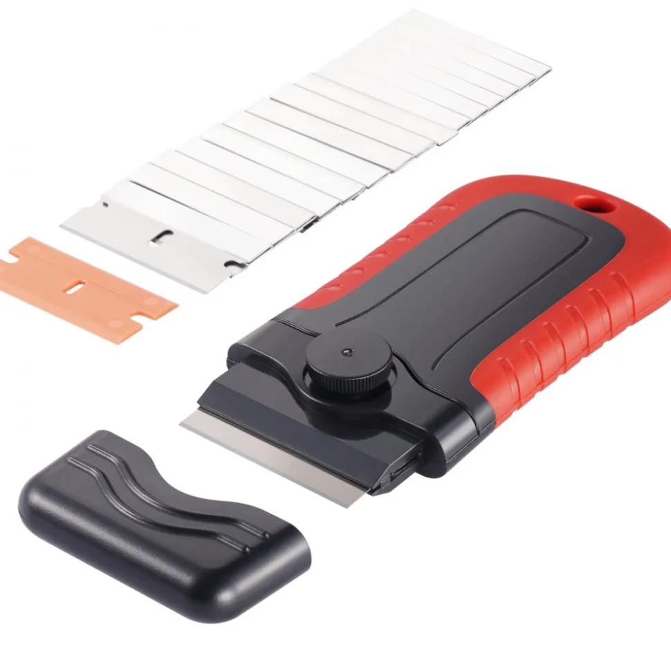 VEVOR Razor Blade Scraper, 15 Extra Blades, Locking Scraper Tool with Security Cap, Carbon Steel and POM Blades, for Cleaning Labels, Stickers, Decals, Paint from Glass Window Stovetop Cooktop Oven