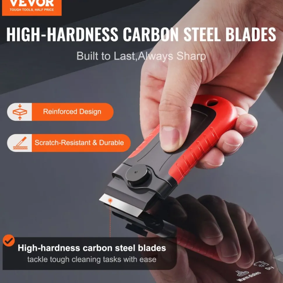 VEVOR Razor Blade Scraper, 15 Extra Blades, Locking Scraper Tool with Security Cap, Carbon Steel and POM Blades, for Cleaning Labels, Stickers, Decals, Paint from Glass Window Stovetop Cooktop Oven