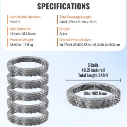VEVOR Razor Wires, 246 ft Razor Barbed Wire, 5 Rolls Razor Wire Fencing Razor Fence, Razor Ribbon Barbed Wire Galvanized Razor Wire Fence, Rolls Razor for Garden