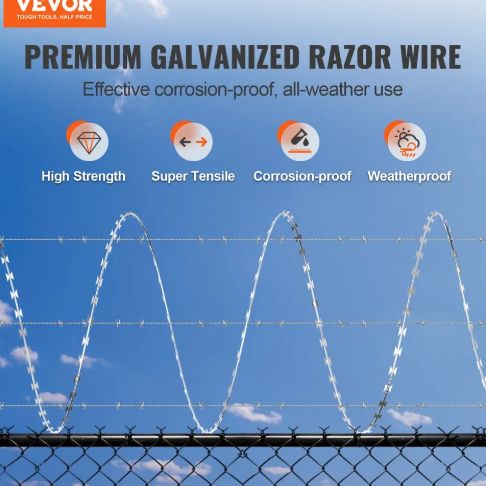 VEVOR Razor Wires, 147 ft Razor Barbed Wire, 3 Rolls Razor Wire Fencing Razor Fence, Razor Ribbon Barbed Wire Galvanized Razor Wire Fence, Rolls Razor for Garden