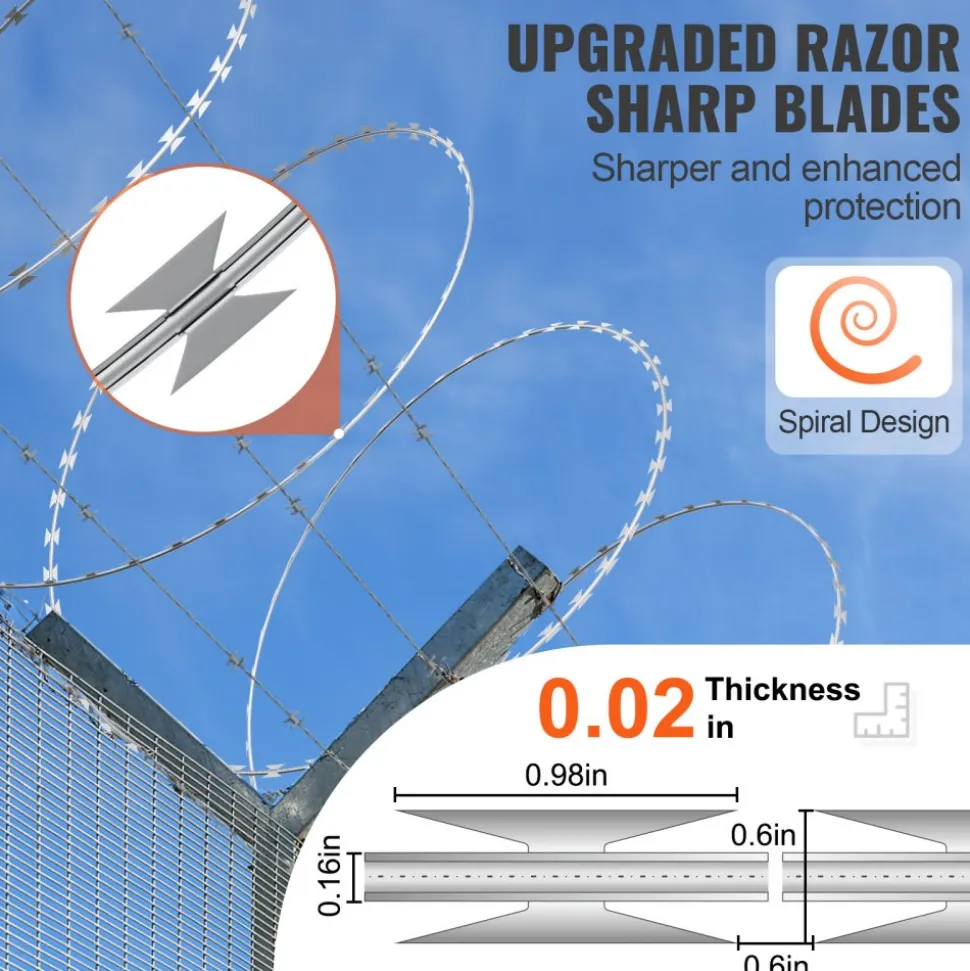 VEVOR Razor Wires, 147 ft Razor Barbed Wire, 3 Rolls Razor Wire Fencing Razor Fence, Razor Ribbon Barbed Wire Galvanized Razor Wire Fence, Rolls Razor for Garden