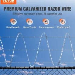 VEVOR Razor Wires, 98 ft Razor Barbed Wire, 2 Rolls Razor Wire Fencing Razor Fence, Razor Ribbon Barbed Wire Galvanized Razor Wire Fence, Rolls Razor for Garden