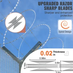 VEVOR Razor Wires, 98 ft Razor Barbed Wire, 2 Rolls Razor Wire Fencing Razor Fence, Razor Ribbon Barbed Wire Galvanized Razor Wire Fence, Rolls Razor for Garden