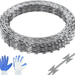 VEVOR Razor Wires, 98 ft Razor Barbed Wire, 2 Rolls Razor Wire Fencing Razor Fence, Razor Ribbon Barbed Wire Galvanized Razor Wire Fence, Rolls Razor for Garden