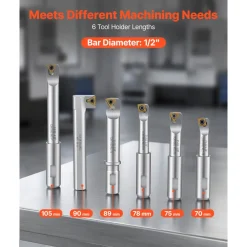 VEVOR R8 Boring Head 2-Inch Indexable 8 Piece Boring Bar Set with R8 Shank, for Milling Machine Drill Press, 7/16" to 4-1/2", Precision Bore Diameter Adjustment, Hardened & Ground, Labeled Storage Box