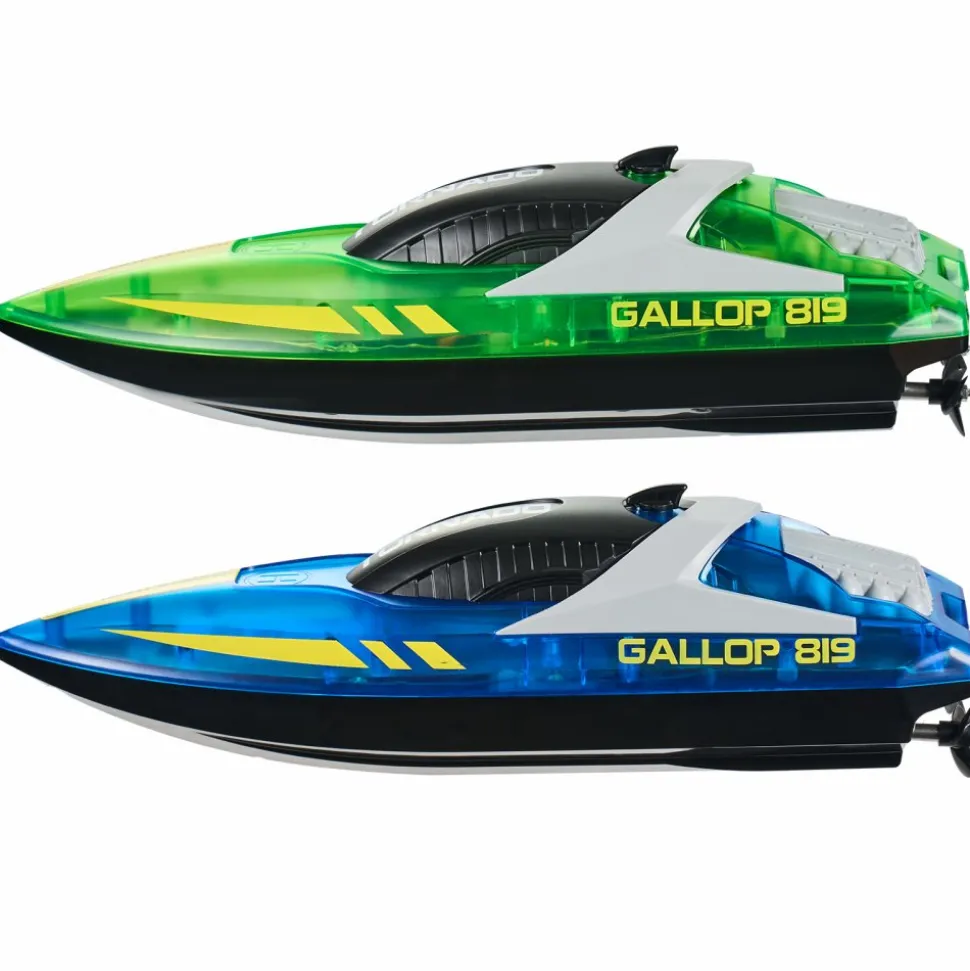 VEVOR RC Boat, 2 Pack 2.4GHz 12 km/h, Remote Control Boat for Pools & Lakes, Racing Boat with LED Light, 4 Rechargeable Batteries, Whole Body Waterproof, Gift for Adults Boys & Girls, Blue & Green