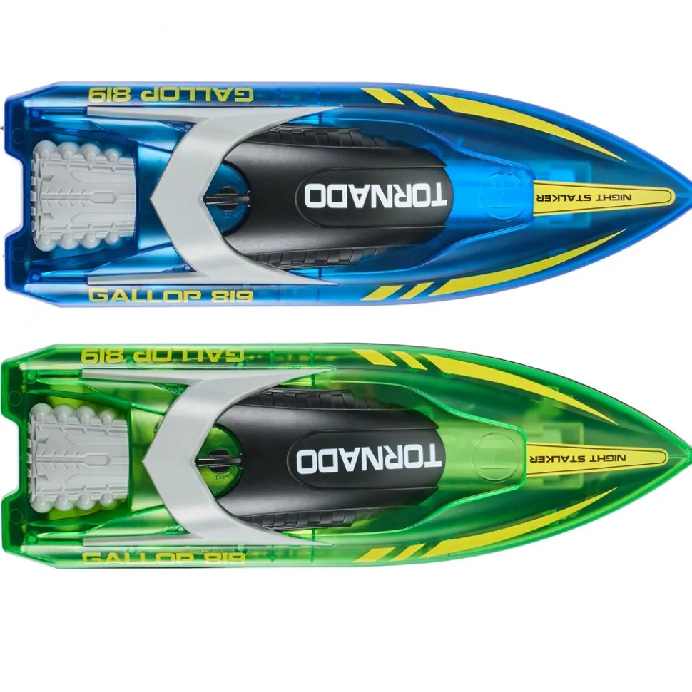 VEVOR RC Boat, 2 Pack 2.4GHz 12 km/h, Remote Control Boat for Pools & Lakes, Racing Boat with LED Light, 4 Rechargeable Batteries, Whole Body Waterproof, Gift for Adults Boys & Girls, Blue & Green
