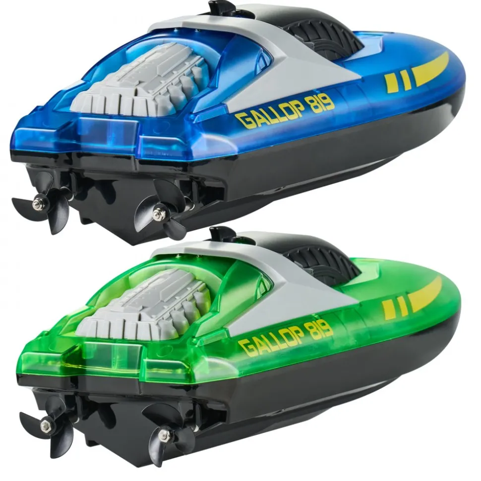 VEVOR RC Boat, 2 Pack 2.4GHz 12 km/h, Remote Control Boat for Pools & Lakes, Racing Boat with LED Light, 4 Rechargeable Batteries, Whole Body Waterproof, Gift for Adults Boys & Girls, Blue & Green