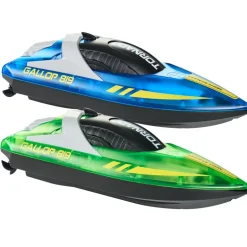 VEVOR RC Boat, 2 Pack 2.4GHz 12 km/h, Remote Control Boat for Pools & Lakes, Racing Boat with LED Light, 4 Rechargeable Batteries, Whole Body Waterproof, Gift for Adults Boys & Girls, Blue & Green