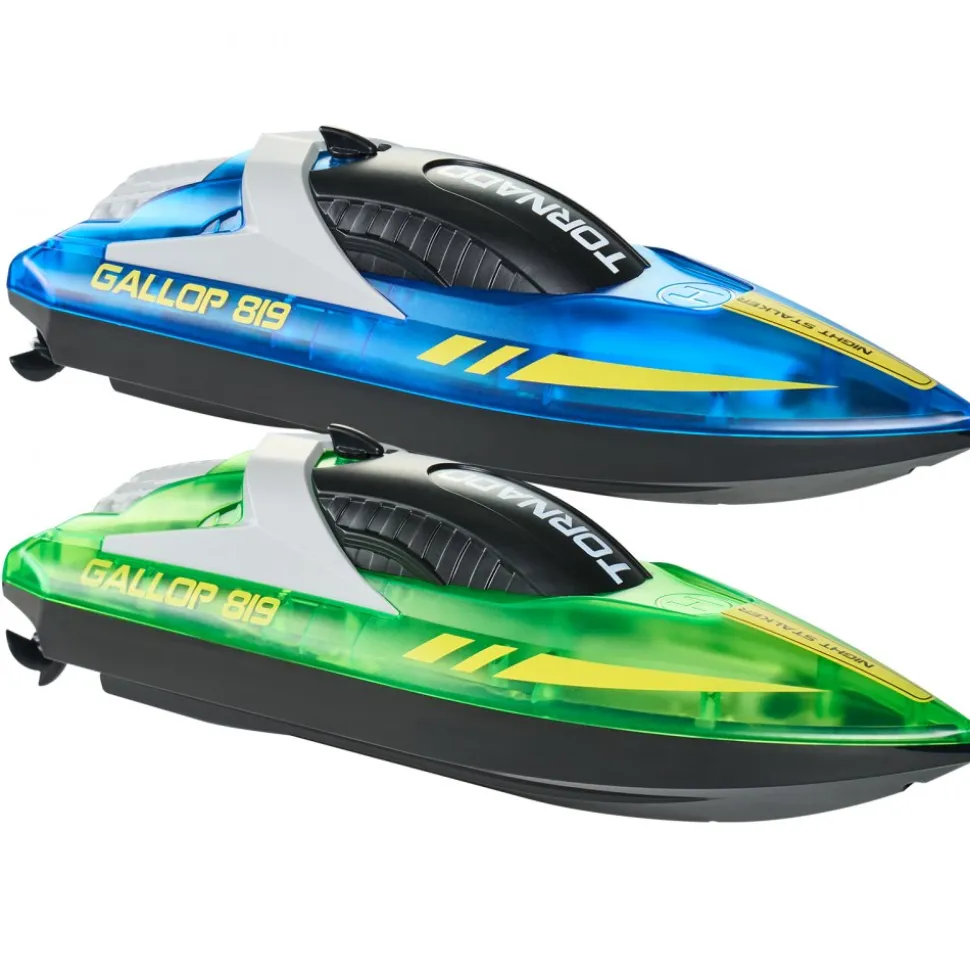 VEVOR RC Boat, 2 Pack 2.4GHz 12 km/h, Remote Control Boat for Pools & Lakes, Racing Boat with LED Light, 4 Rechargeable Batteries, Whole Body Waterproof, Gift for Adults Boys & Girls, Blue & Green