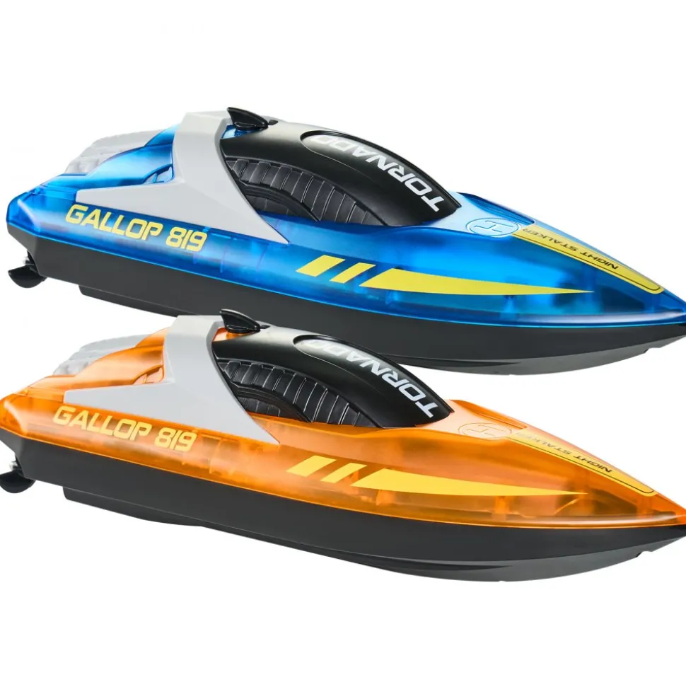 VEVOR RC Boat, 2 Pack 2.4GHz 12 km/h, Remote Control Boat for Pools & Lakes, Racing Boat with LED Light, 4 Rechargeable Batteries, Whole Body Waterproof, Gift for Adults Boys & Girls, Blue & Orange