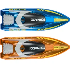 VEVOR RC Boat, 2 Pack 2.4GHz 12 km/h, Remote Control Boat for Pools & Lakes, Racing Boat with LED Light, 4 Rechargeable Batteries, Whole Body Waterproof, Gift for Adults Boys & Girls, Blue & Orange